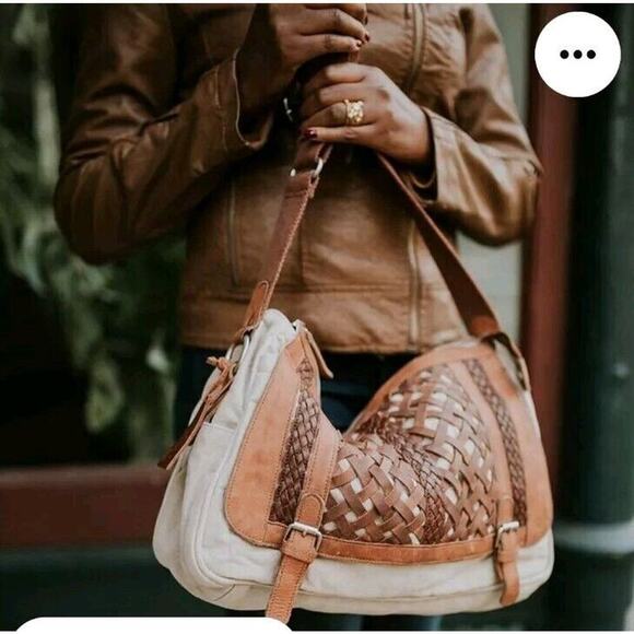 Anabaglish Sundance Canvas/Leather Large Distressed Messenger Bag 16x11x5 - Picture 14 of 14